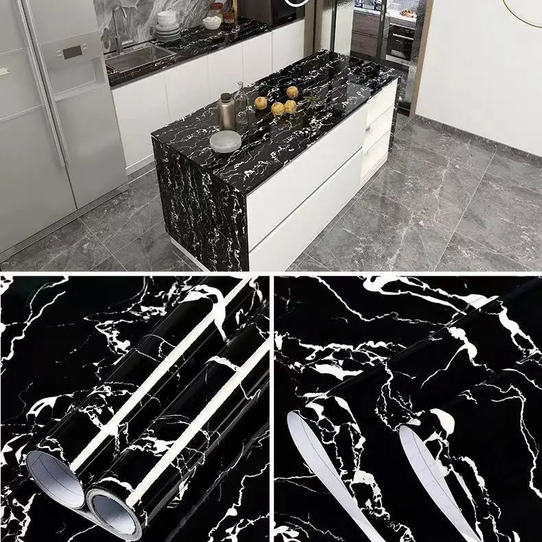 PVC Thickened Waterproof And Oil-proof Marble Wallpaper Self-adhesive Sticker Bathroom Cabinet Cooktop Desktop Decorative Film