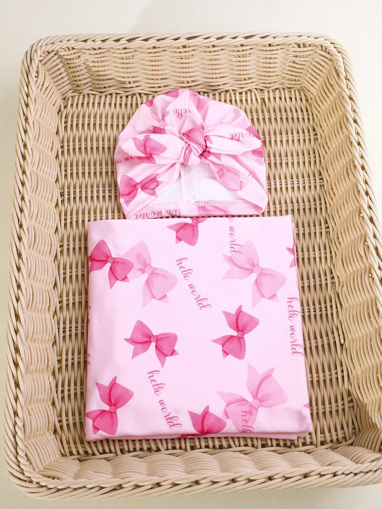 Ylsteed Newborn Photography Receive Blanket Newborn Bow Print Swaddle Blanket with Hat Bedding Infant Bath Towel Baby Items-HD