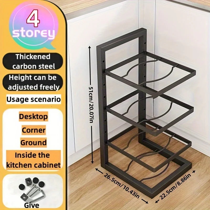 Adjustable Pot Rack Organiser, Kitchen Stainless Steel Pot Storage Rack ,Multi-Layer Household Pot and Pan Organser for Kitchen