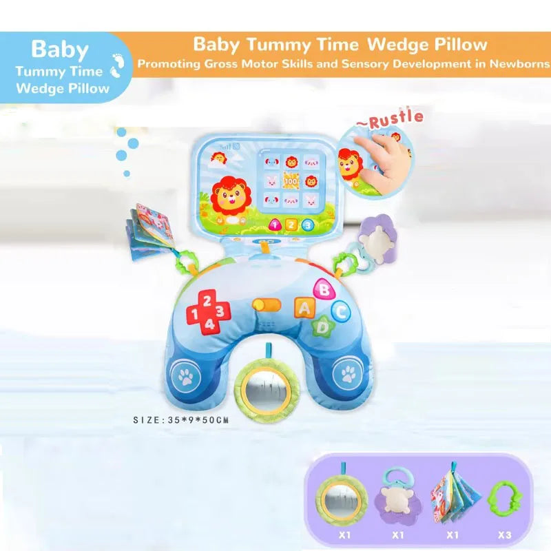 Montessori High Contrast Sensory Toys Baby Pillow Tummy Time Toy Newborn Head-up Training Pillow Teether Rattles 0 -6- 12 Months