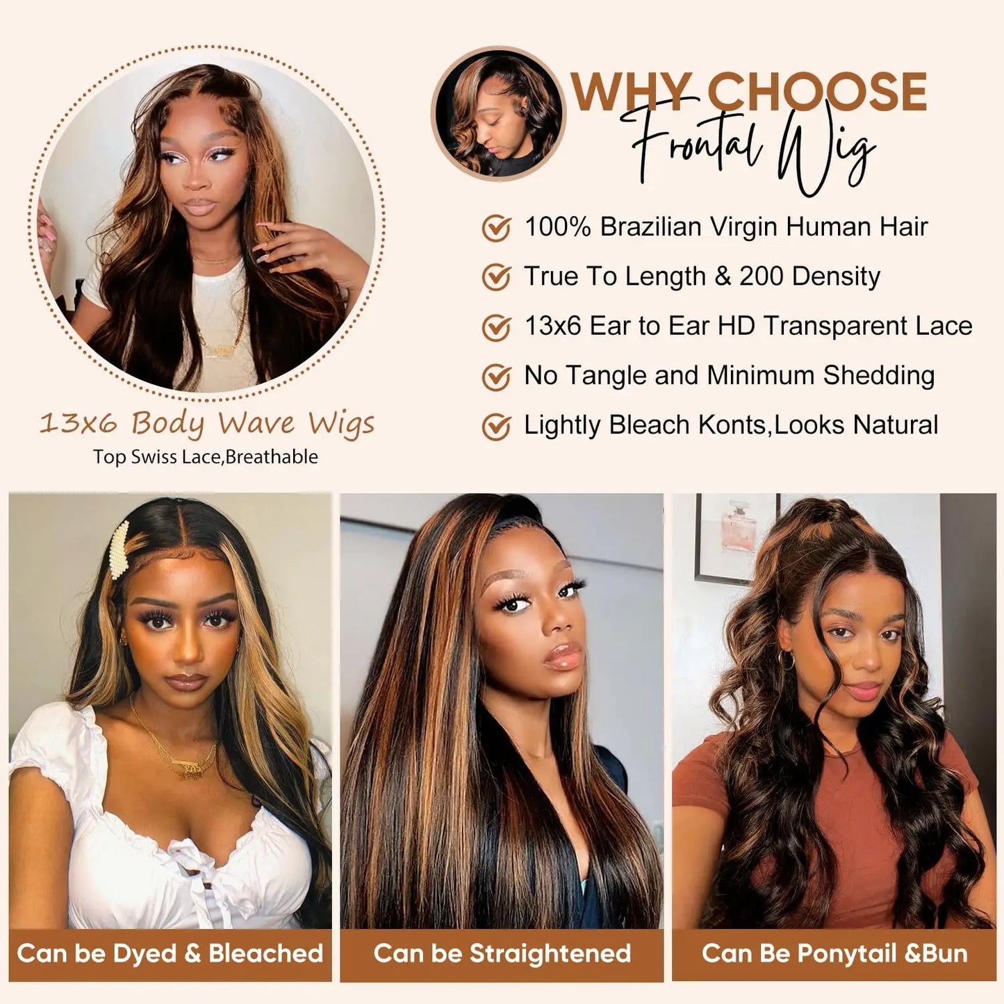 Ombre Lace Front Wig Human Hair 4/27 13x4 HD Body Wave Highlight Lace Front Wig Human Hair Pre Plucked Glueless Wigs Human Hair