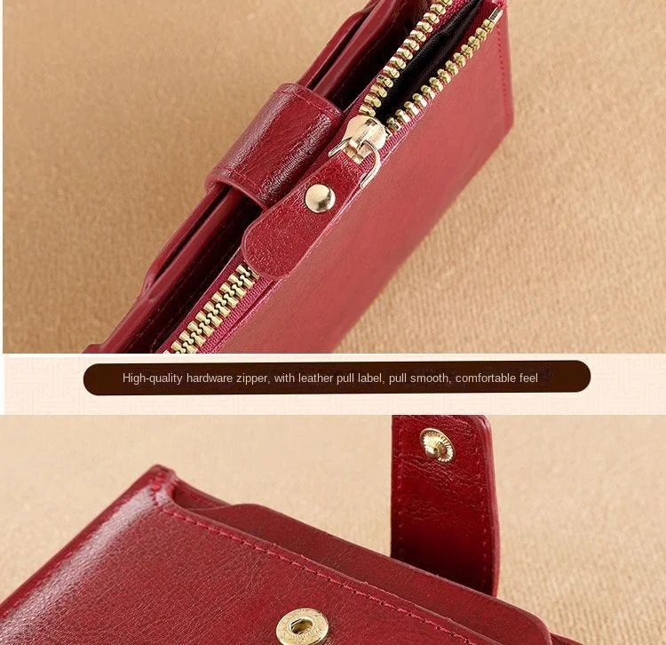 Fashion Vintage RFID Blocking Women Wallet Genuine Leather Fold The Zipper Wallet Credit Card Holder Coin Purse Wallet for Women