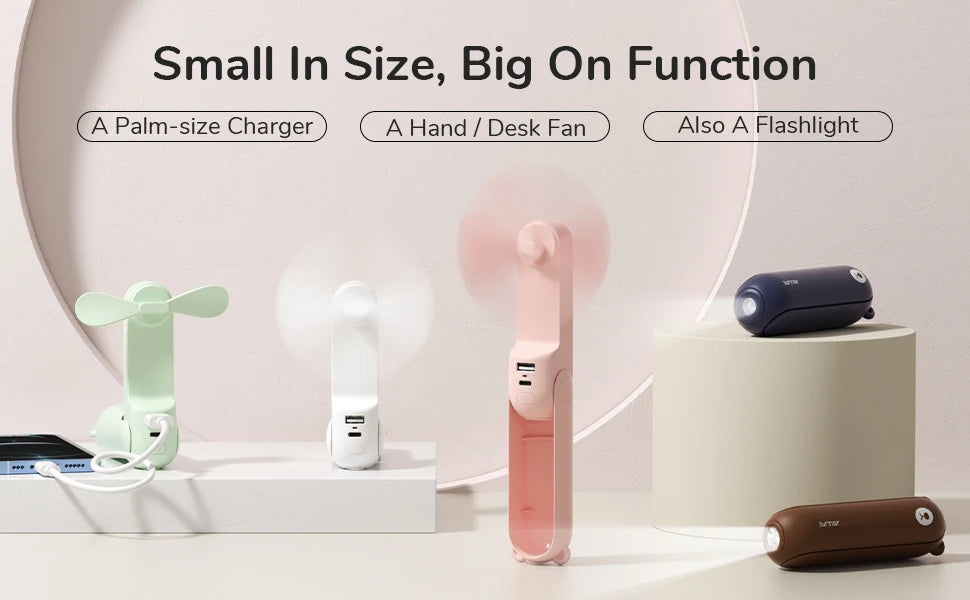 JISULIFE Portable Mini Handheld Fan USB 4500mA With Flash Light