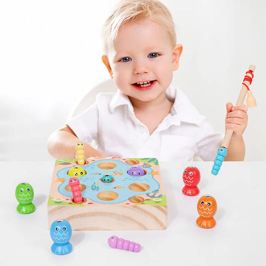 Children Wooden Fishing Game Toys Early Education Colour Cognitive Toy Kids Interactive Games Toys for Gifts Fine Motor Skill
