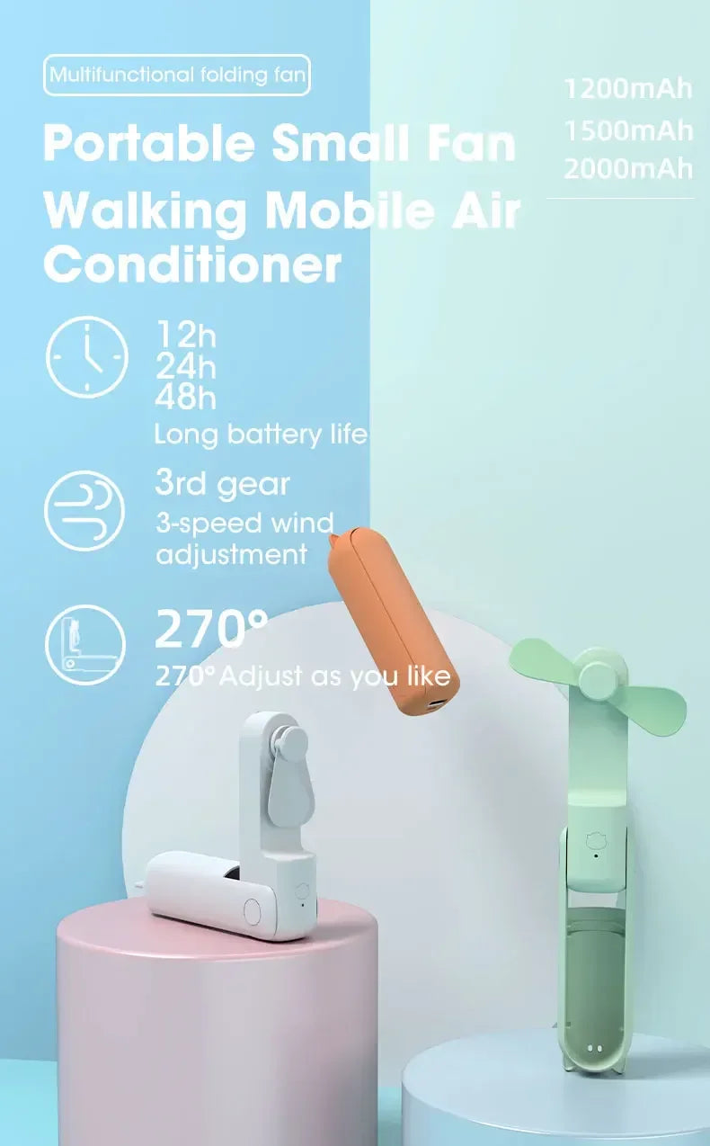 2000mAh Mini Portable Fan USB Rechargeable Handheld Desktop Fan
