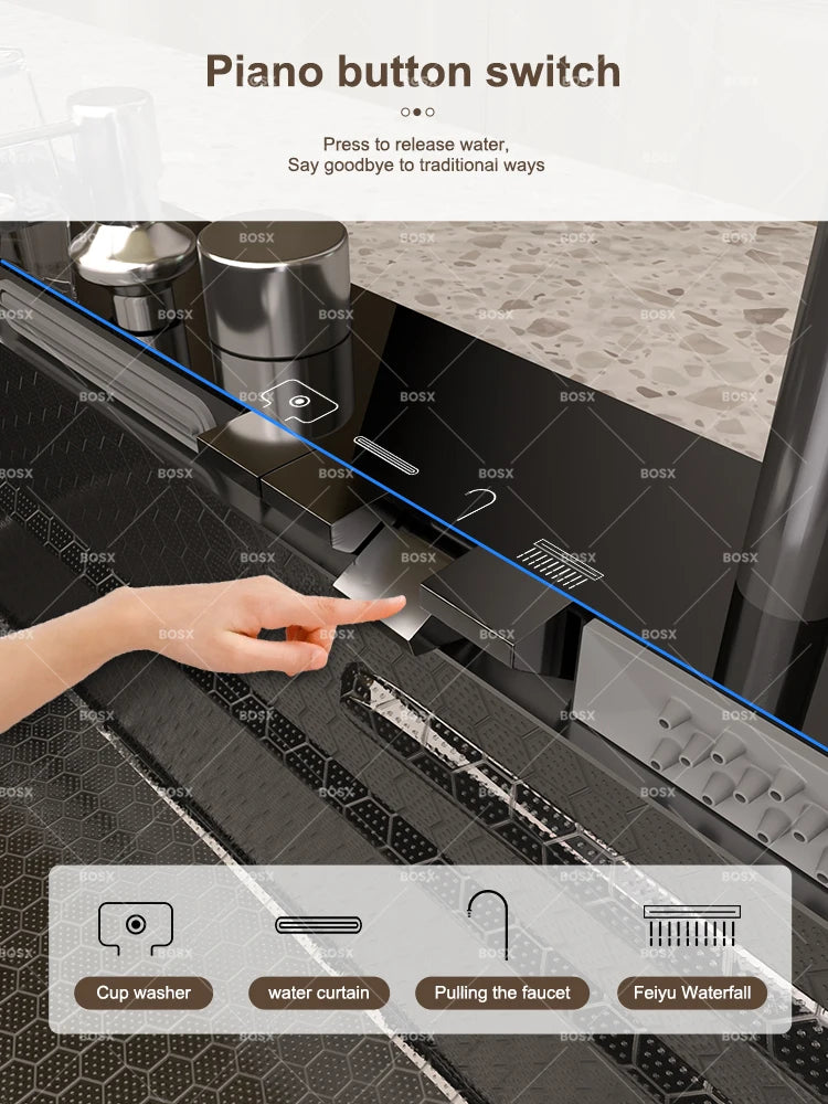 Kitchen Sink Stainless Steel Waterfall Sinks Extra Large Single Slot with Digital Display Faucet Set For kitchen