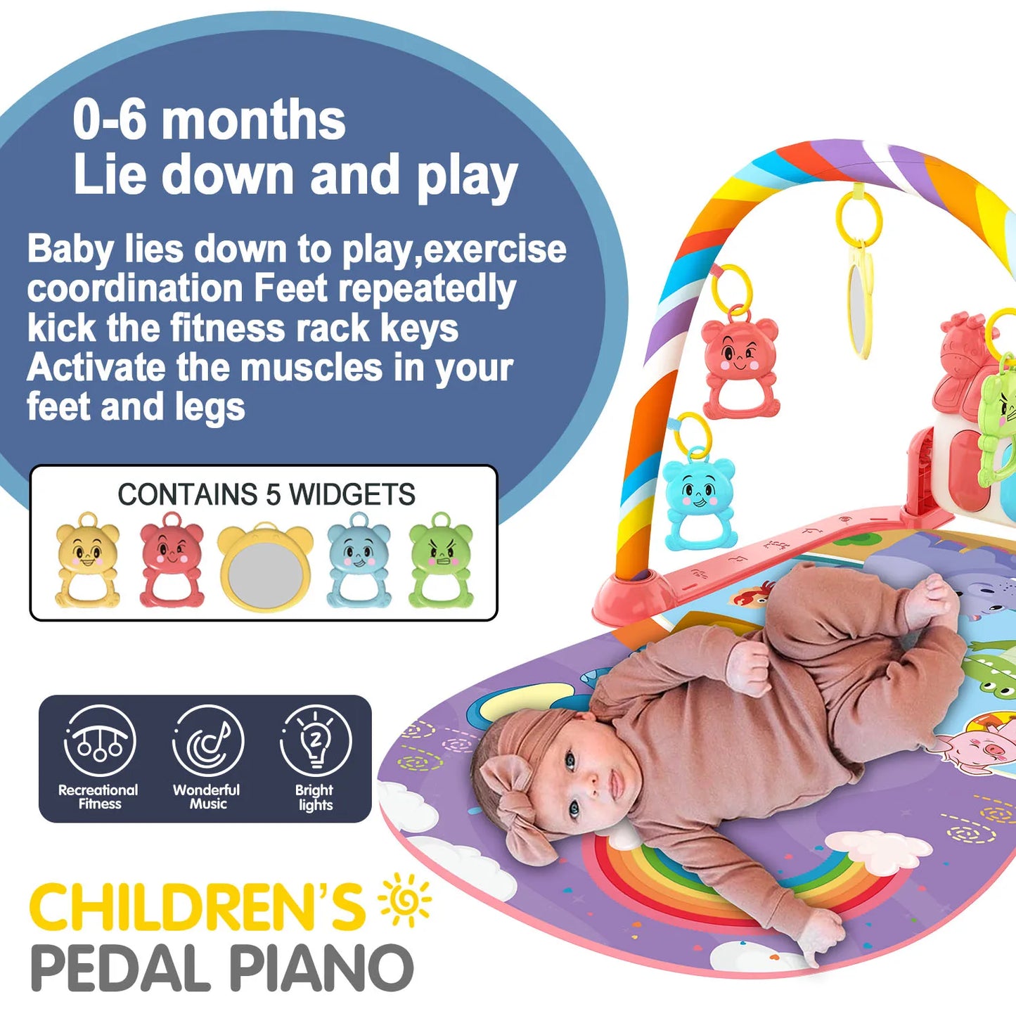 Children’s Pedal Piano – Early Education Music Toy with Light-Up Crawling Mat for Baby Fitness and Learning