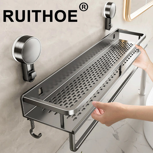 Suction Cup Bathroom Rack Bathroom Shelf Toilet Space Aluminum No Drill Hanging Rack Bathroom Organiser Hang On the Wall