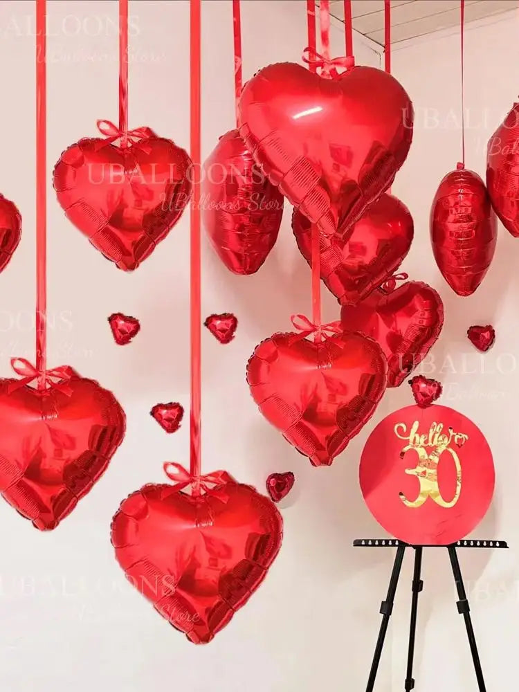 10/20pcs Hanging Heart Balloons Love Foil Heart Shaped Balloons with Ribbon for Wedding Engagement Birthday Valentines Day Decor