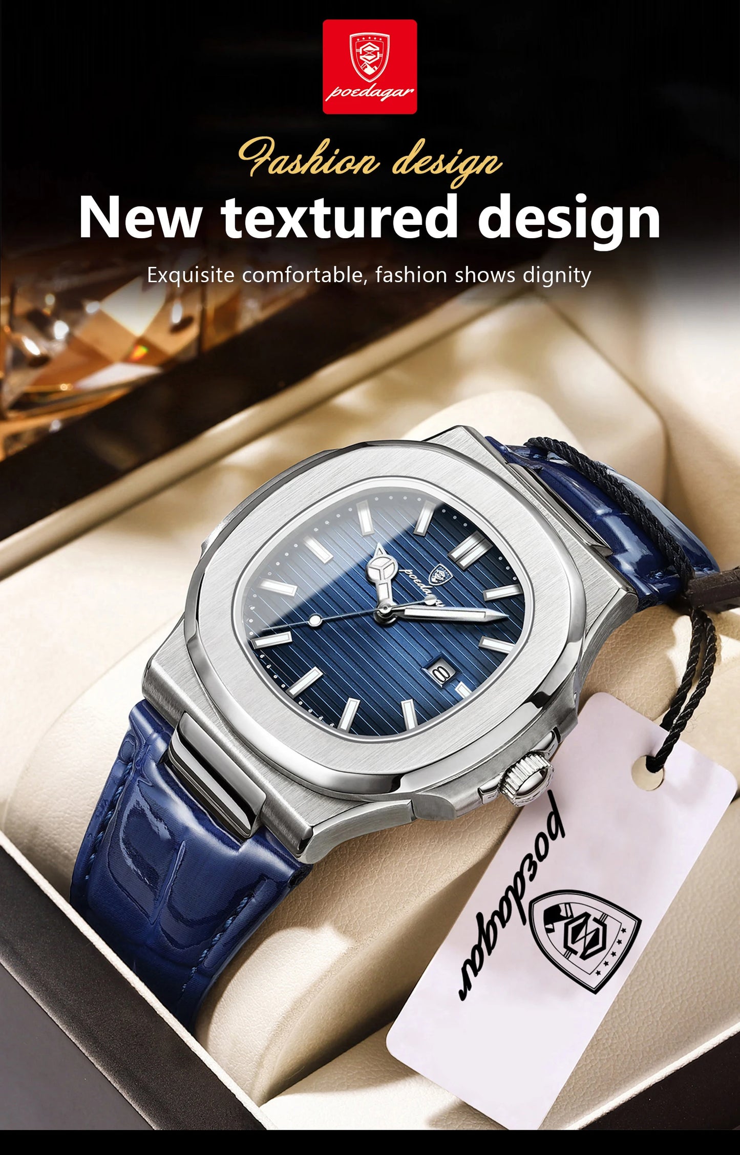 POEDAGAR Luxury Original Man Watch Date Waterproof Luminous Square Men Wristwatch High Quality Leather Men's Quartz Watches Male