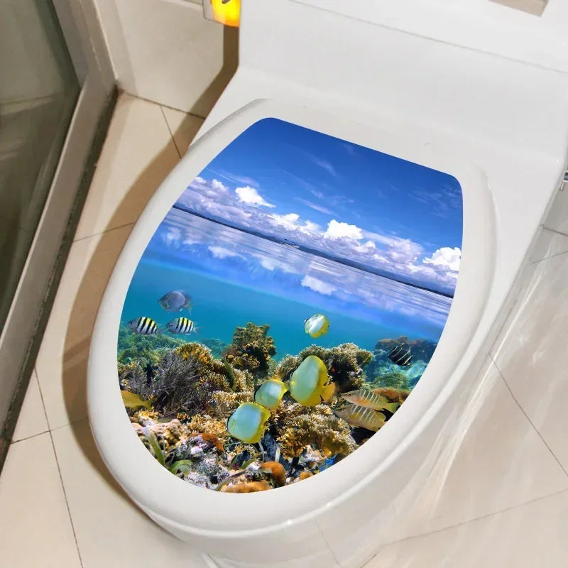 1pc DIY Undersea Animal Pattern Bathroom Decor 3D Toilet Seat Sticker PVC Art Wallpaper Removable Bathroom Decals Toilet Sticker
