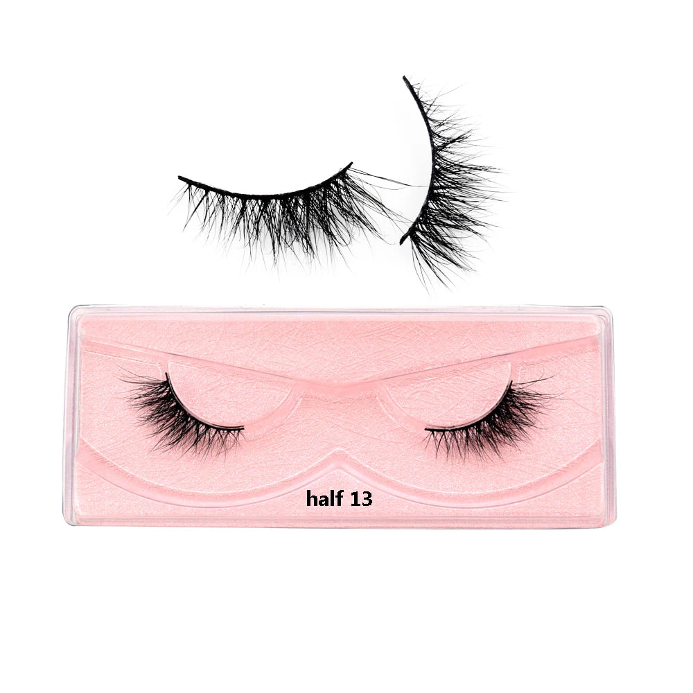 Visofree 3D Mink Half Lashes – Natural Long False Eyelashes with Clear Band, Handmade HT04