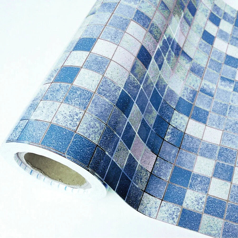 Blue Mosaic Self Adhesive Wallpaper Peel and Stick Bathroom Wallpaper Worktop Cover Wall Tile Stickers Kitchen Countertop Decor