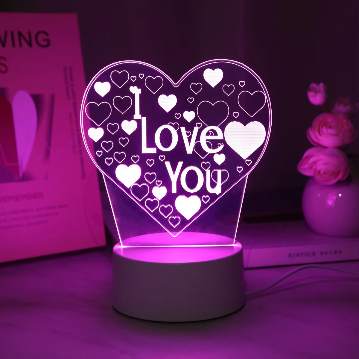 Pink Romantic Confession I LOVE YOU 3D Night Light Gift Light for Lovers, Bedroom Decoration Atmosphere Light