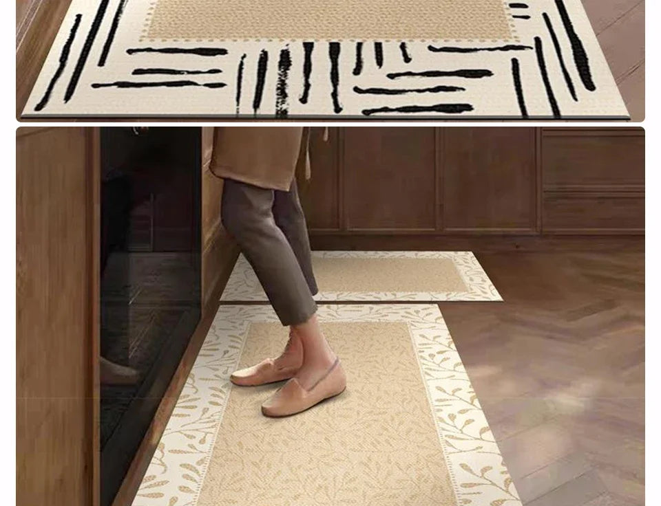 Kitchen Rug Pvc Waterproof Leather Carpet Beige Long Floor Mat Non-slip Oil-proof Home Decoration Vinyl Rugs Alfombras De Cocina