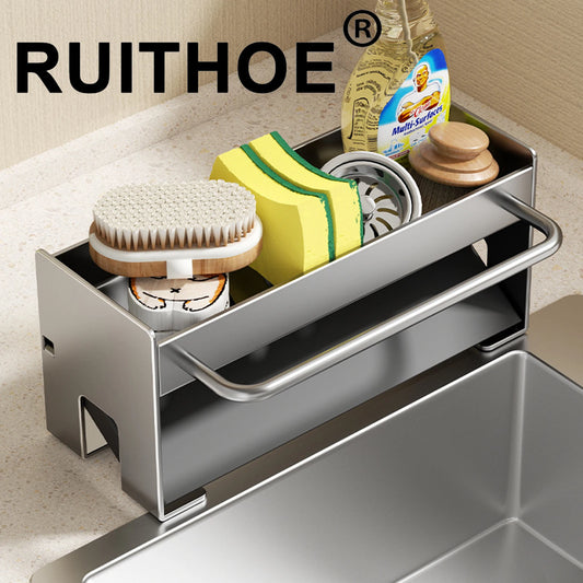 Kitchen Sponge Holder Stainless Steel Sink Drain Rack Soap Drainer Towel Rack Shelf Organiser bathroom Storage Accessories