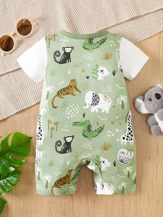 IURNXB Infant Koala Animal Print Romper for Boy Girl Newborn Baby Faux Two-Piece Bodysuit Short Sleeves Casual Play Wear 1-18M