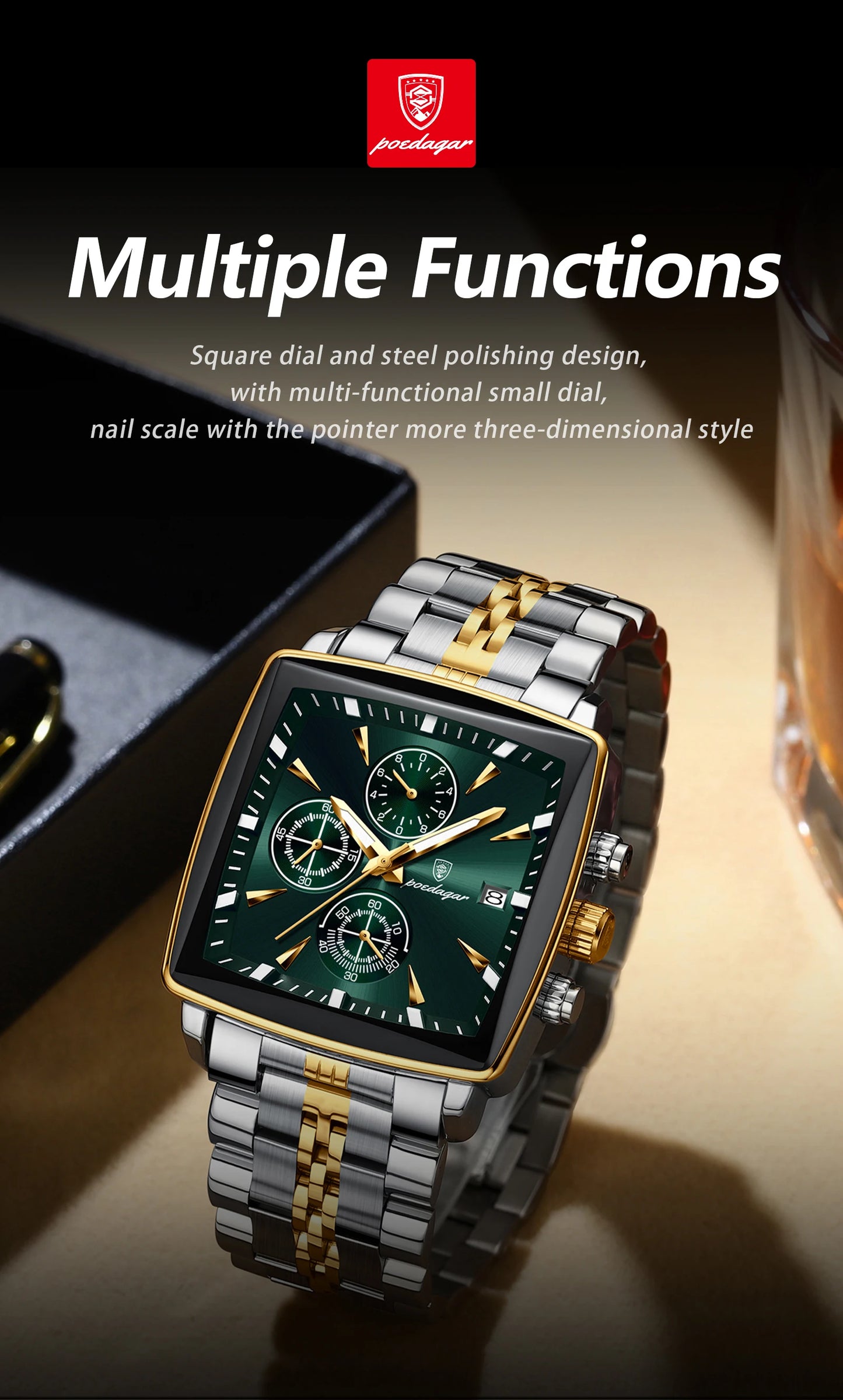POEDAGAR Top Luxury Male Wristwatch Waterproof Luminous Stainless Steel Men Watch Chronograph Date Business Quartz Men's Watches