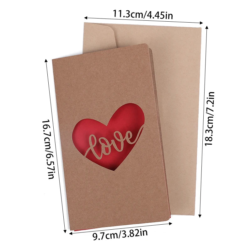 Valentines Day Mothers Day Greeting Card with Envelope Hollow Heart Flowers Gift Card Birthday Party Supplies Wedding Invitation