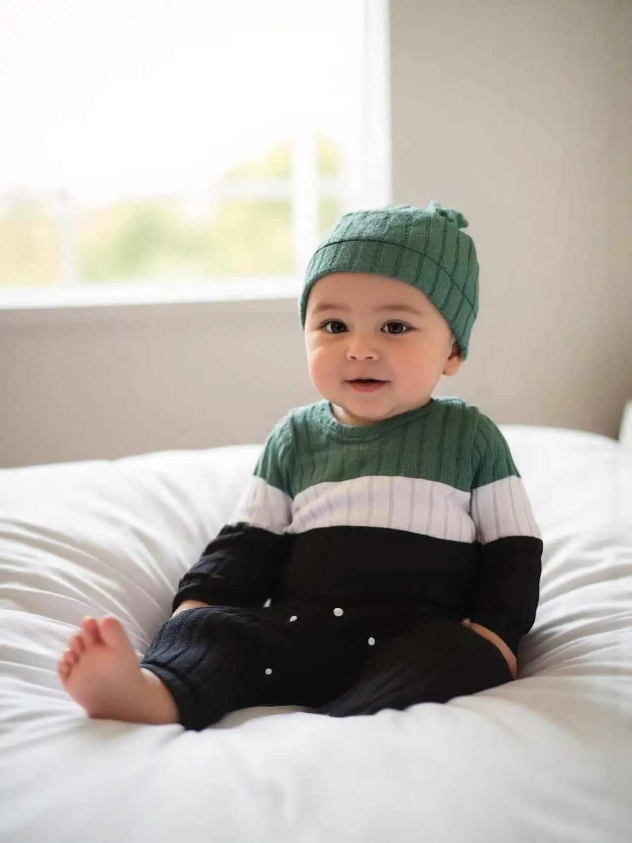 3 Colours Autumn Bodysuits Newborn Baby Boy Long Sleeve Colour Block Romper+Hat Simple Onesie Jumpsuit for Toddlers 1-18 Months