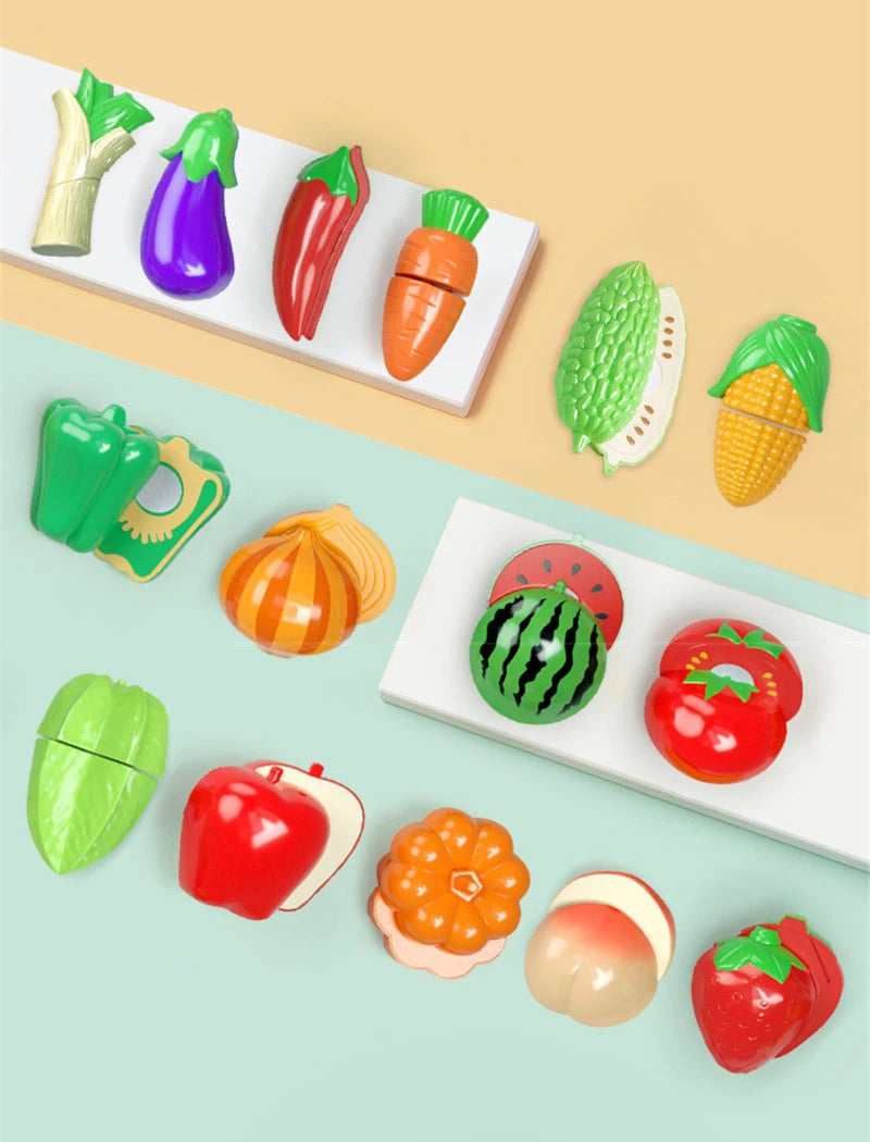 Kitchen Play House Toy Set Simulation Basket Fruit Vegetable Food Cutting Game Educational Kids Montessori Learning Girls Toy
