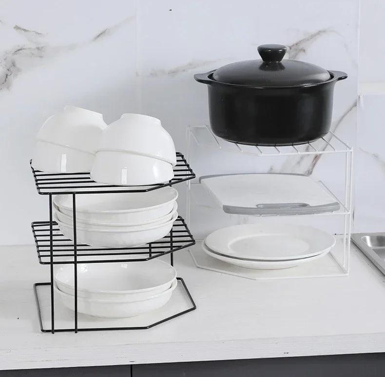 Kitchen Seasoning Corner Rack Pot Dish Food Sundries Organiser Rack Non Punching Portable Storage Table Kitchen Bathroom Holder