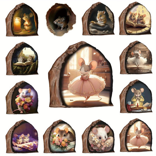6pcs Different 3D Mouse Hole Wall Stickers for Corner Stairs