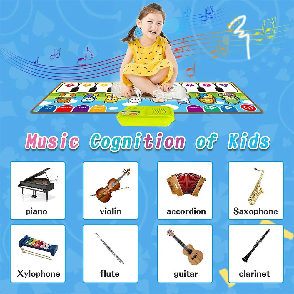 Piano Music Fitness Mat for Baby Girls and Boys Aged 1-6, Animal Keyboard Cognitive Music Early Educational Toy, Birthday Gift