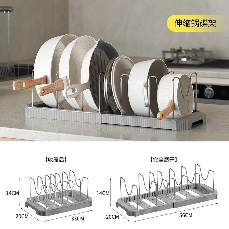 Expandable Kitchen Cabinet Pot Organiser - Adjustable Divider Rack, Multi-Use Storage Solution for Pots, Pans & Lids