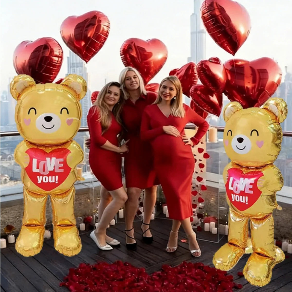Large 60inch Standing Heart Bear Balloon Valentine's Day Party Decoration Photography Props Room Decoration Foil Balloon
