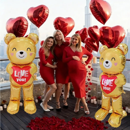 Large 60inch Standing Heart Bear Balloon Valentine's Day Party Decoration Photography Props Room Decoration Foil Balloon