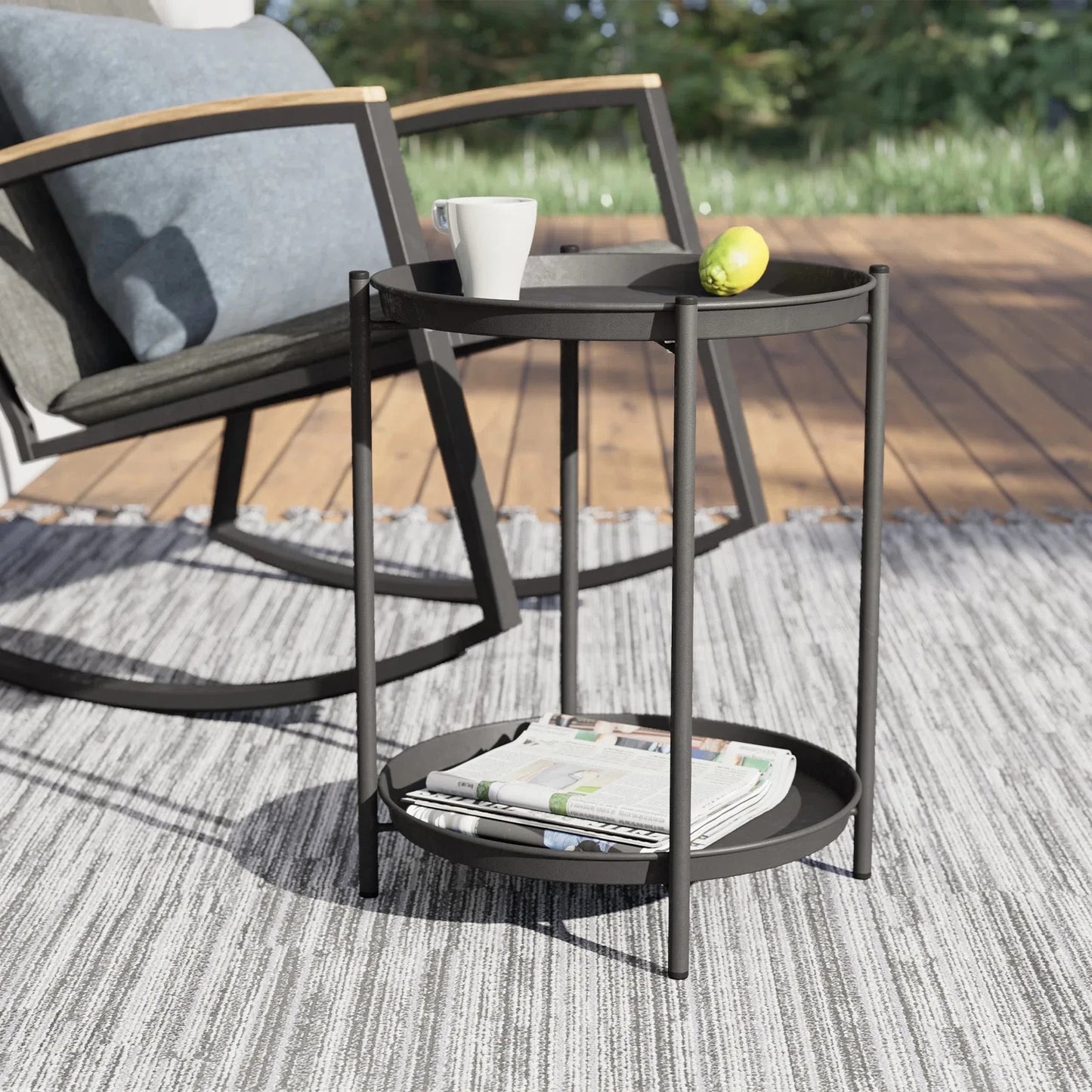 2-Tier Round Metal End Table, Modern Accent Table with Removable Tray Perfect For Home Garden Decor, Deck Party And Festival