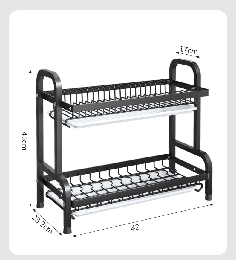 Dish Drying Rack Stainless Steel 2-tier Compact Kitchen Dish Rack Drainboard Large Rust-proof Dish Drainer With Utensil Holder