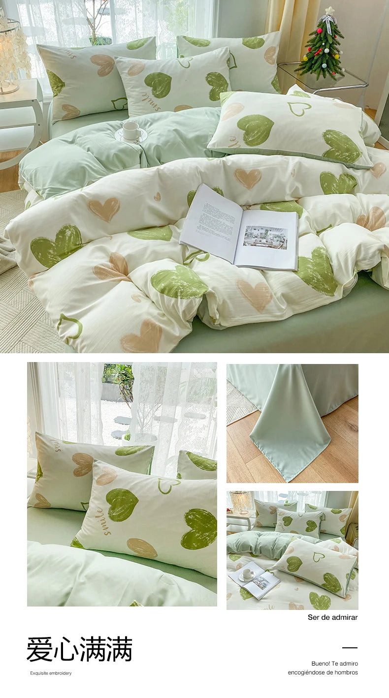 3-piece Cartoon Heart-shaped  Duvet Cover & Pillowcases