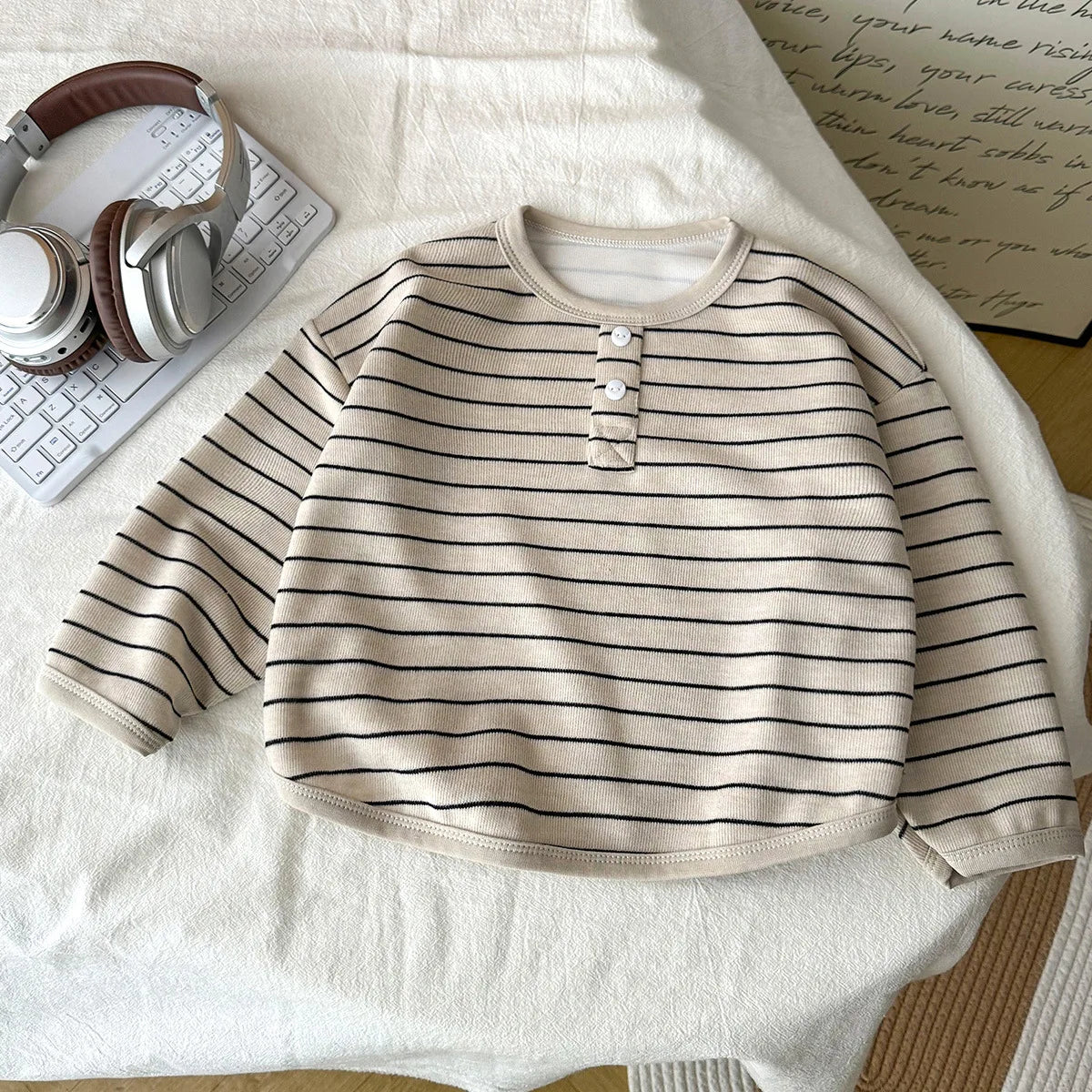 Kids Striped Long Sleeve Top, Soft Cotton Autumn Tee