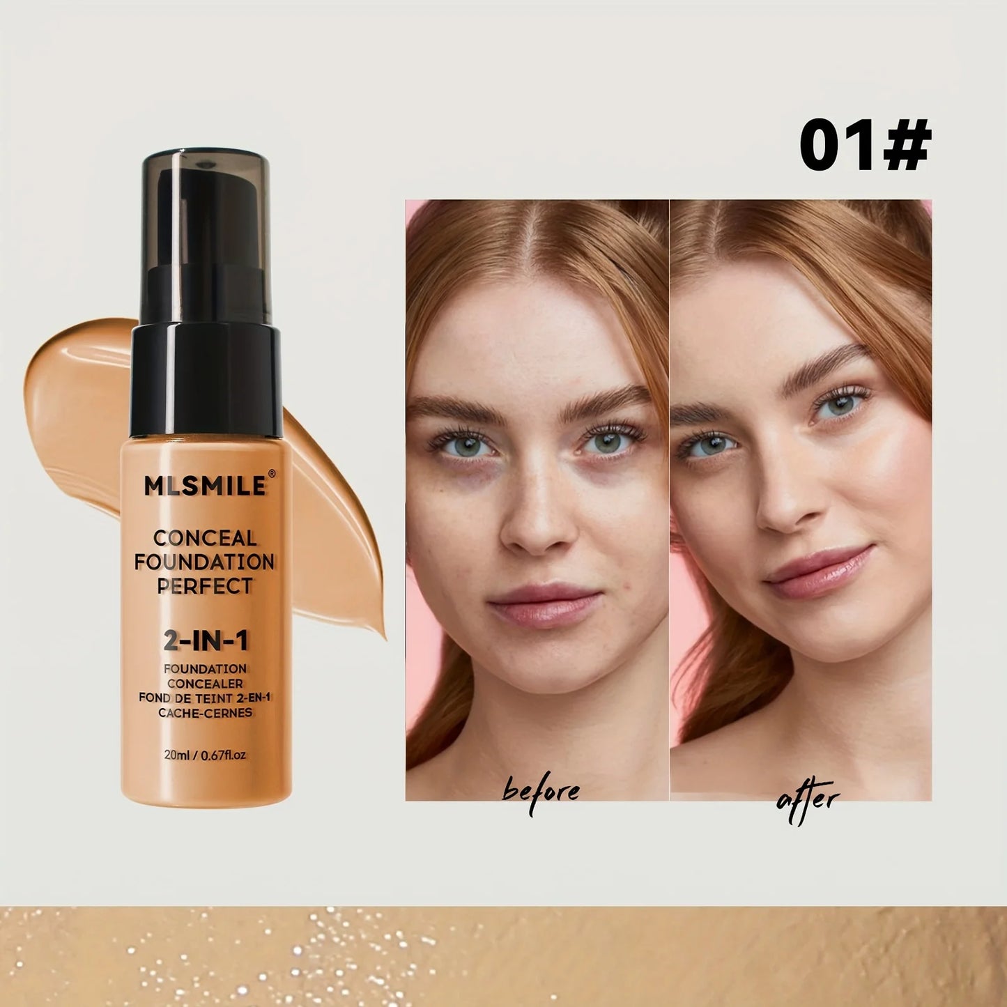 2-In-1 Oil Control Liquid Foundation & Concealer Full Coverage Long Lasting Waterproof Hydrating Brightening Base Makeup