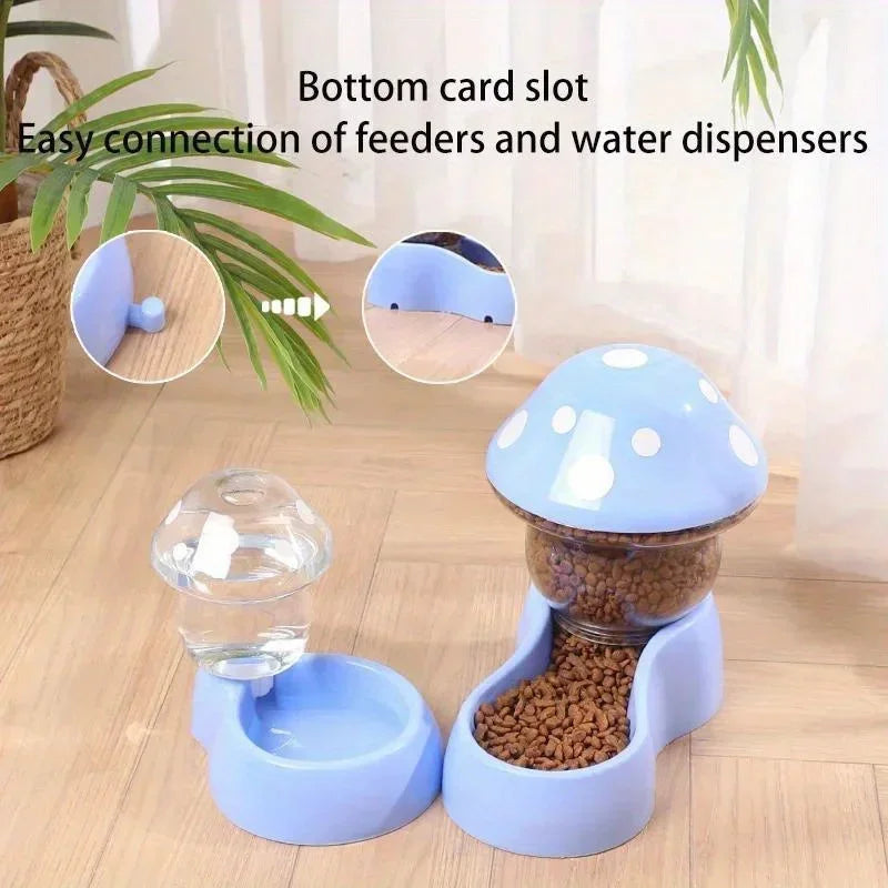 Cute Mushroom Automatic Cat Feeder & Water Dispenser – Large Capacity Food & Water Bowl