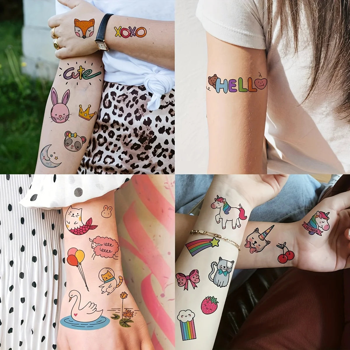 60 Sheets 1000+ Patterns Cute Cartoon Temporary Tattoos Animals Zoo Mermaid Dinosaur Unicorn Cat Dog Pets