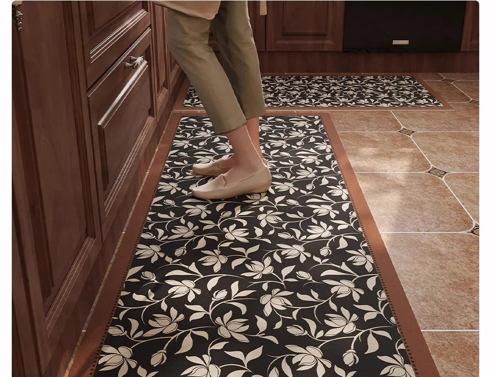 Rug for Kitchen Waterproof Non-slip Leather PVC Floor Mat American Retro Style Rugs Oil-proof Stain-resistant Long Carpets 주방 카펫