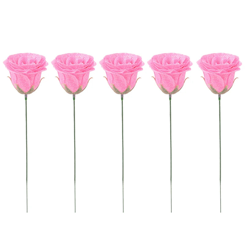 5-20Pcs Red Glitter Artificial Rose Flowers Bouquet Wedding Bridal Shower Decoration Valentines Day Gift Birthday Party Decor