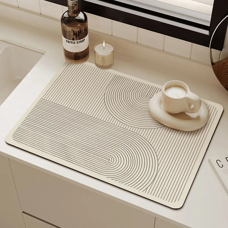 Super Absorbent Mat Line Dish Drying Mat Heat Resistant Coffee Mat Non-Slip Diatomaceous Kitchen Mat