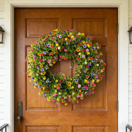 14in Spring Cottage Wreaths Artificial Flower with Plastic Green Eucalyptus Wreath for Wall wedding Home Party Outdoor Decor