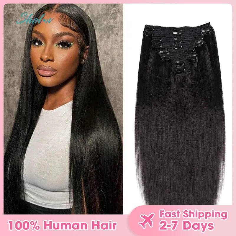 Hair Extensions Straight Clip in Hair Extensions Soft Black Hair Extensions 12-18 Inches Thick Hair Extensions Clip