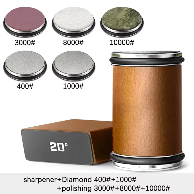 Niiruo Rolling Knife Sharpener Kit Double Sided Diamond Sharpening 15/20° Degree Magnetic Angle For Kitchen Knives Whetstone Set