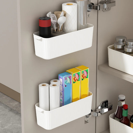 WORTHBUY Wall Mounted Punch Free Self Adhesive Storage Rack Holder Cabinet Door Plastic Organiser Shelf Kitchen Accessories