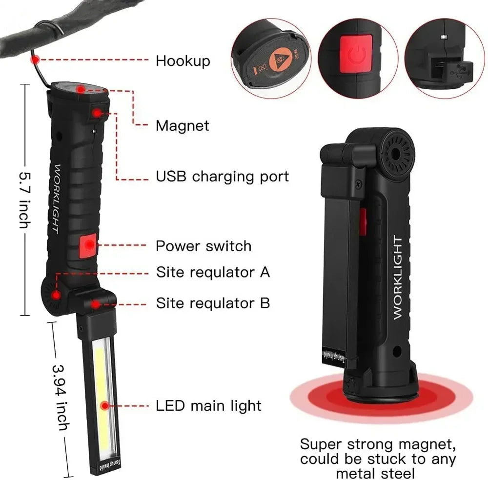 LED Work  Flashlight Lamp With Magnetic Hook