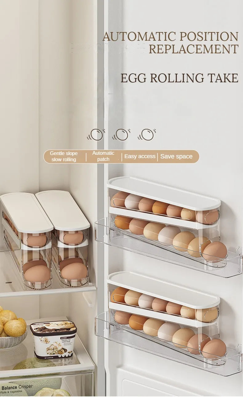 Bilayer Fridge Egg Storage Box Automatic Rolling Eggs Holder Rack Ladder Style Refrigerator Eggs Dispenser Egg Organiser Holder
