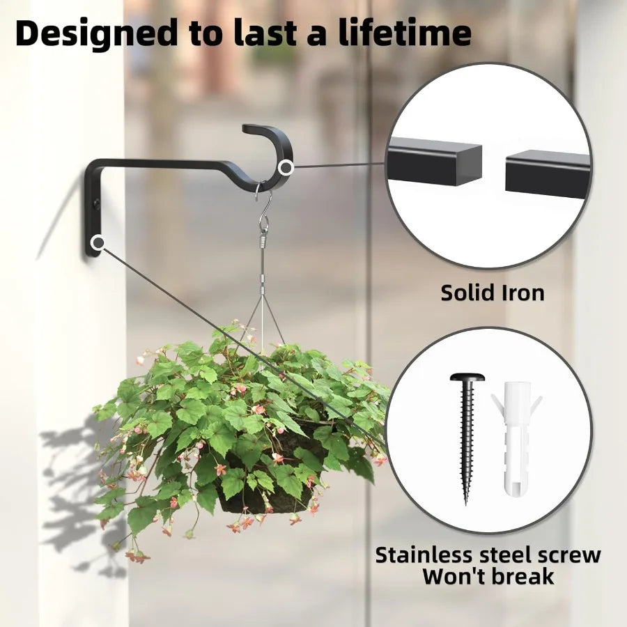 6 Inch 2 Pack Heavy Duty Outdoor Plant Hangers for Plants Iron Plant Brackets with Metal Plant Hooks for Hanging Lantern Bird F