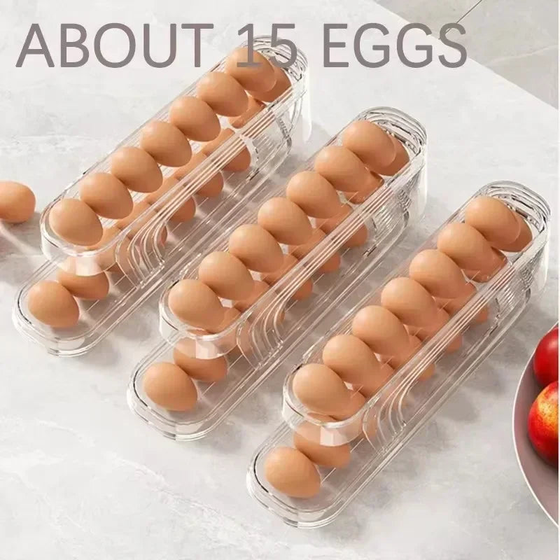 Bilayer Fridge Egg Storage Box Automatic Rolling Eggs Holder Rack Ladder Style Refrigerator Eggs Dispenser Egg Organiser Holder