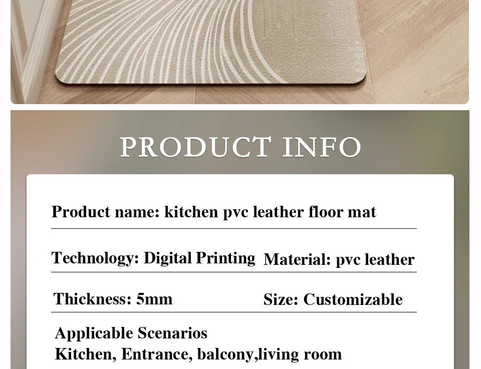 Carpet for Kitchen Waterproof Floor Mat Beige Carpets Pvc Leather Non-slip Oil-proof Long Foot Mats Home Decoration Rug Balcony